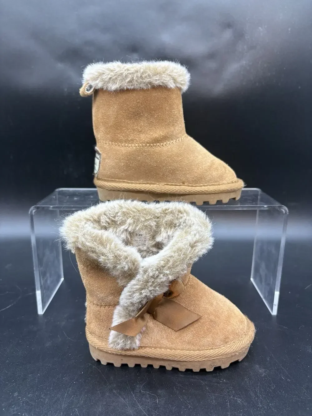 Bearpaw Bow Brown Casual Fur Lined Boots Toddlers Size 3